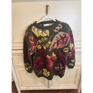 Carroll Reed Wool Knit Fall Autumn Leaf Sweater Large NWT Green Beige Boho